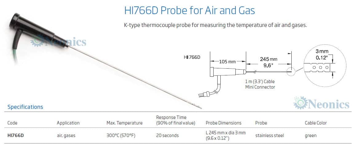 โพรบวัดอุณหภูมิเทอร์โมคัปเปิ้ล (Thermocouple Probe) รุ่น HI766D